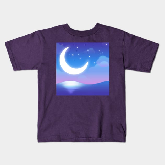 moon over ocean illustration Kids T-Shirt by Hafsa_Aly